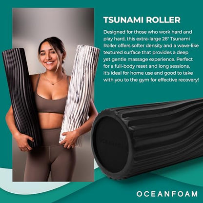 Oceanfoam Tsunami Roller (Black) - Extra-Large, 26" x 5.9" - Soft, Textured Foam Roller for Physical Therapy, Back Pain, Exercise & Stretching - Wave Textured - Yoga, Athletics, & Wellness - color: Black