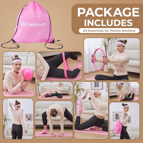 Pink Home Pilates Kit for Women, Ring, Ball & Resistance Bands