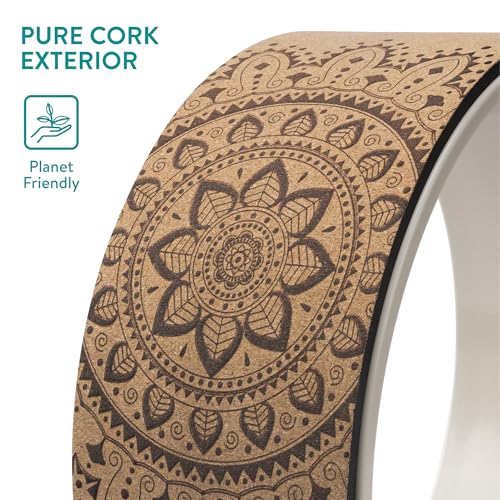 Navaris Cork Yoga Wheel - Prop for Stretching, Flexibility, Back Bends - Helps Deepen Poses and Stretch Back, Shoulders, Chest - 13" (33cm) Diameter