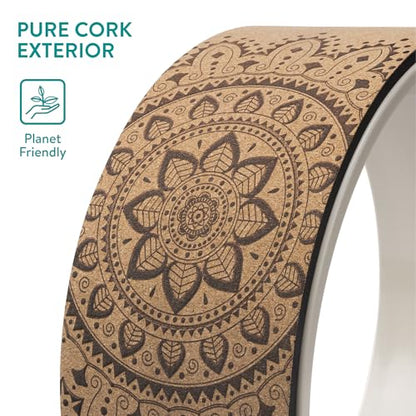 Navaris Cork Yoga Wheel - Prop for Stretching, Flexibility, Back Bends - Helps Deepen Poses and Stretch Back, Shoulders, Chest - 13" (33cm) Diameter