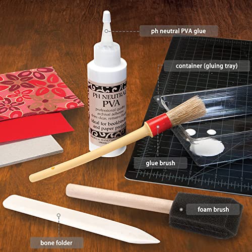 Archival PVA Glue Repairing Kit | Used for Bookbinding, Scrapbooking, Journaling, Craft Making, Includes Adhesive, Foam Brush, Bone Folder, Container