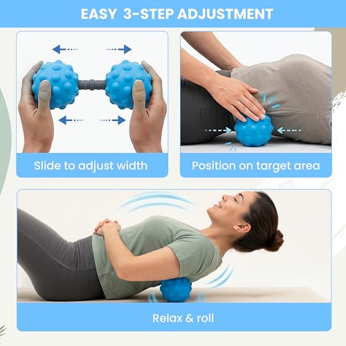 Adjustable Peanut Massage Ball, Dual Textured Massage Roller with Customizable 5-8 Inch Width for Back, Neck, Legs, Calves and Hamstrings, Lightweight TPE Self-Massage Tool, Blue