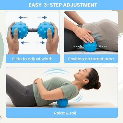 Adjustable Peanut Massage Ball, Dual Textured Massage Roller with Customizable 5-8 Inch Width for Back, Neck, Legs, Calves and Hamstrings, Lightweight TPE Self-Massage Tool, Blue