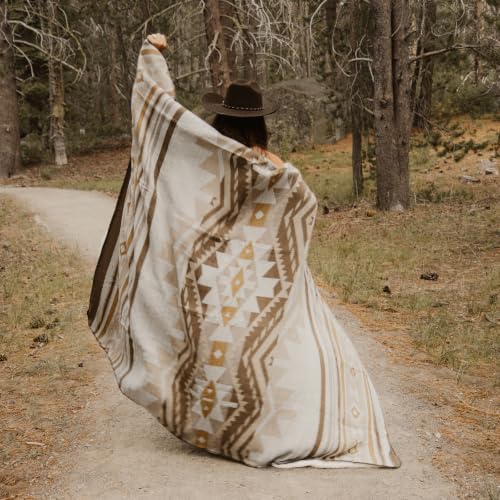 Aztec Throw Blanket with Soft Sherpa Fleece Lining, Navajo Tribal Southwestern Blanket for Camping, Cozy Boho Throws for Sofa, Couch,Bed, 50"x60", Light Camel - color: Light Camel, size: 50" x 60"