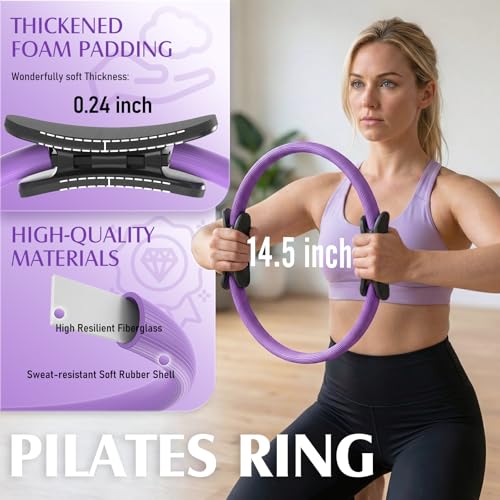 JKSHMYT Pilates Ring, 14.5 inch Magic Circle Pilates Equipment | 30 lb Resistance Home Pilates Ring, Durable Foam Padded Handles, Essentials Pilates Equipment for Beginners and Women - color: Purple, size: Pilates Ring