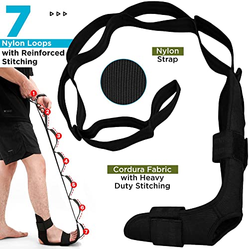 RDX Yoga Stretching Strap, Ankle Ligament Stretcher Belt with Loops Ligament Stretch Band, Fitness Leg Stretcher for Plantar Fasciitis, Foot Stretch Assist for Hamstring, Flexibility Exercise - color: Black