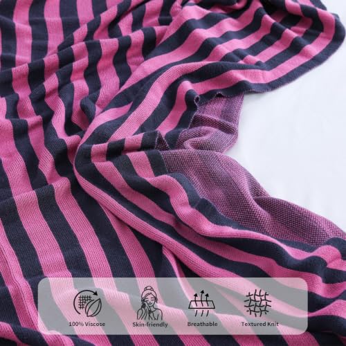 BOV Cooling Knit Throw Blanket 50x60, 100% Viscose, Gray Red Stripe - color: Berry & Charcoal