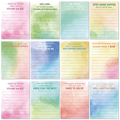 Pajean 12 Designs Funny Sticky Notes, Office to Do List,Watercolor Style | Sarcastic Notepads with Funny Sayings, 3 X 3.93 Inch Sticky Memo Pads, Assorted Colors, Office Desk Supplies - style: Watercolor Style