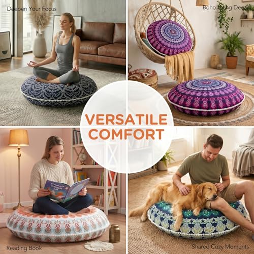 Codi 32 Inch Round Floor Pillow, Large Meditation Pouf Cushion , Memory Foam Stuffer Circle Throw Pillows - (Purple Orchid, 1 Count (Pack of 1)) | Oversized round seating for yoga & zen, Supportive shredded memory foam filling, Removable machine washable