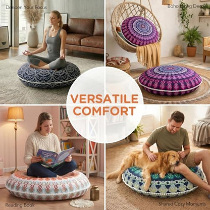 Codi 32 Inch Round Floor Pillow, Large Meditation Pouf Cushion , Memory Foam Stuffer Circle Throw Pillows - (Purple Orchid, 1 Count (Pack of 1)) | Oversized round seating for yoga & zen, Supportive shredded memory foam filling, Removable machine washable