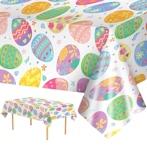 3 Pack Easter Tablecloth - Watercolor Easter Eggs Plastic Table Cloths, Disposable Rectangle Spring Flowers Table Cover for Indoor or Outdoor Tables Decor Party Decorations Supplies, 54" x 108" - color: Easter