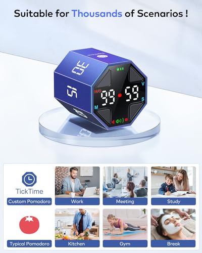 Ticktime T8 Pomodoro Timer Cube for Focus, Study, Work, Task, ADHD, Kitchen - color: Blue