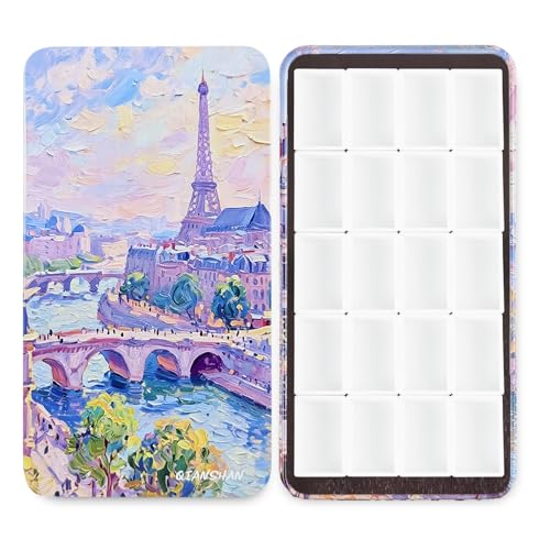 20Pcs Full Pans Watercolor Tin Palette Paint Case with Magnetic Stripe | Metal Art Paint Mixing Tray,3ml Empty Full Pans,Portable Empty Paint Box for DIY Watercolor Oils Acrylics Drawing Paris Impr. - color: Paris Impression