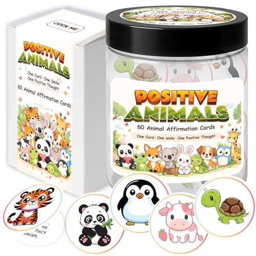 Positive Animals Jar, 60 Pcs Affirmation Cards for Women, Anxiety Relief | Positive Animal Notes for Stress Relief, Motivational Emotional Support Gifts for Men, Friends, Coworkers, Teens & Kids - color: KAT-K-Positive Animals Jar