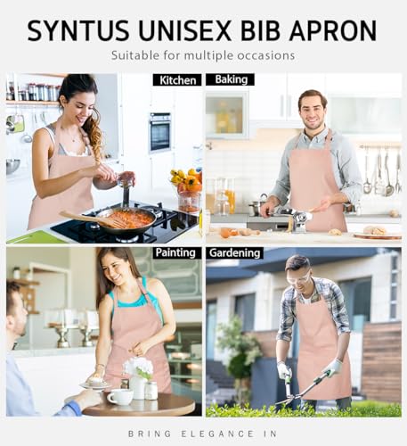 Syntus Apron for Men Women, Adjustable Cooking Kitchen Apron with 2 Pockets | Machine Washable, Firm Stitching, Stain Resistance, Long Tie Straps, 2 Pockets, Versatility, Unisex Use, Gift, BBQ - color: Nude Pink, style: 2 Polyester