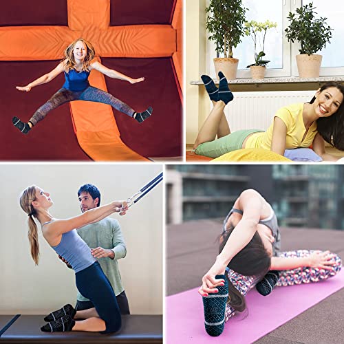 unenow Unisex Non Slip Grip Socks for Yoga Pilates Barre Home & Hospital - color: 4 Pairs-stripe-blue/Black/Dark Grey/Coffee, size: Medium