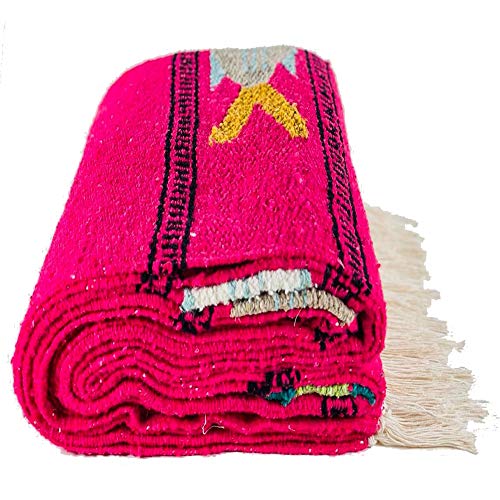 Baja Trader Serape, Mexican Blanket, Yoga Mat, Camping Blanket, Beach Blanket, Picnic Blanket, Handmade Woven Throw Blanket, Home Decor, Car Blanket (Fish) (Pink)