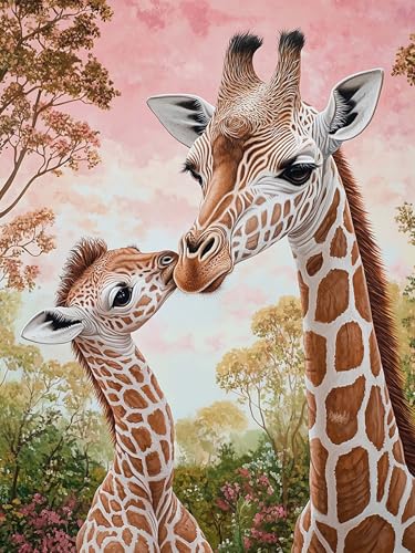 VAIIEYO 5D DIY Diamond Art Kits for Adults Giraffe, Diamond Painting Animal, Full Drill Round Rhinestone Craft Canvas for Mothers Day Gifts, Home Wall Decor Gift 12x16 inch - color: mother baby giraffe