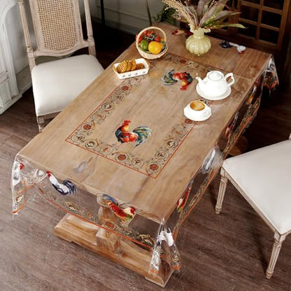 Clear Table Cover Protector Rooster Vinyl Table Cloth, 60"x84" | Dining Room, Kitchen Meals, Tabletop Protection, Easy Cleanup, Brunch, Parties, Holiday Gatherings, Everyday Use - color: Roosters, size: 60" x 84" (Rectangular)