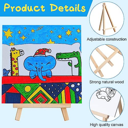 Tenceur 48 Pcs Kids Paint Party Favors Sets with 12 Pcs Animals Pre Drawn Canvas Panel and Wooden Easel Set Paint Pots and Brushes 12 Mini Apron and Tote Bag for Kids Boys Student Girls - style: Cute