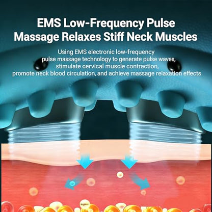 Neck Massager with Heat,3-in-1 EMS Pulse/Vibration/Heating with Remote Control,Electric Cervical Neck Traction Pillows for Pain Relief and Muscle Relaxation Gifts for Women Men(Blue)