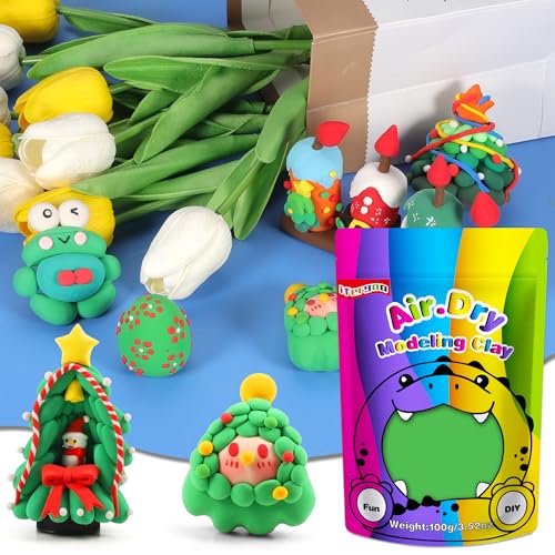 ifergoo 100g Green Air Dry Clay, 3.5oz DIY Creative Modeling Clay for Kids | Refill Foam Magic Clay for School Art & Craft Project, Slime Supplies, Ultra-light & Soft, Gift for Age 3-12 Boys & Girls - color: Green/100g