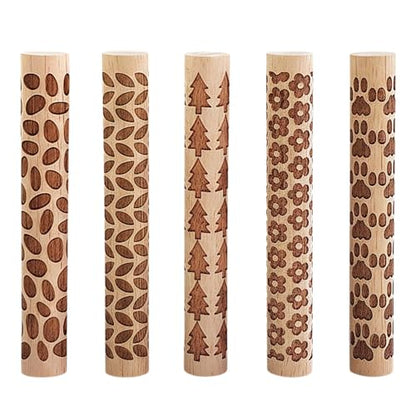 5 PCS Wooden Clay Texture Rollers Set, 100mm Pottery Pattern Rolling Pins with 10 Unique Designs, Ceramic and Polymer Clay Stamp Roller Tools for Studio Craft, Sculpting & Handmade Art Projects (B) - color: B