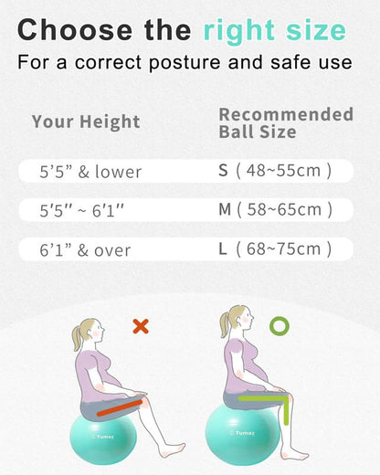 Tumaz Birth Ball for Pregnancy & Labor, Exercise Ball with Pump - size: M (58-65 cm)