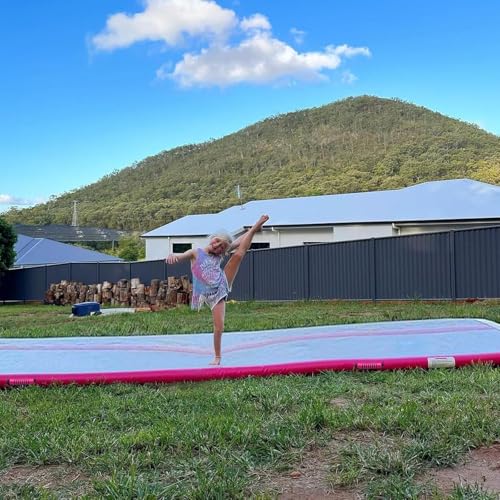 Air Mat Tumble Track, Gymnastics Mats Tumbling Track with Electric Air Pump for Home Use Cheerleading Training Kids Gym Yoga - color: Pink, size: 10ftx6.6ftx4inch