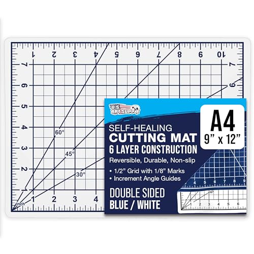 U.S. Art Supply 9"x12" Self-Healing Cutting Mat 5-Ply White/Blue | Double-Sided White/Blue Craft Mat, Non-Slip Cutting Mats for Crafts, Sewing, Quilting, Scrapbooking - color: White/Blue