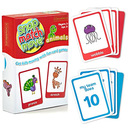 Animal Movement Cards for Kids, Active Games, 20 Animals, 52 Cards | Snap, Matching & Go Fish Game Modes, Gross Motor Activity, Indoor Outdoor, Classroom PE Homeschool, Toddler Exercise Cards - style: Animal Movement Cards