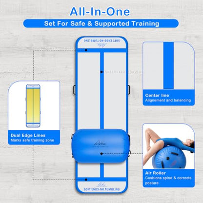 10FT Inflatable Gymnastics Tumbling Mat with 39.3 x 23.6 in Air Roller