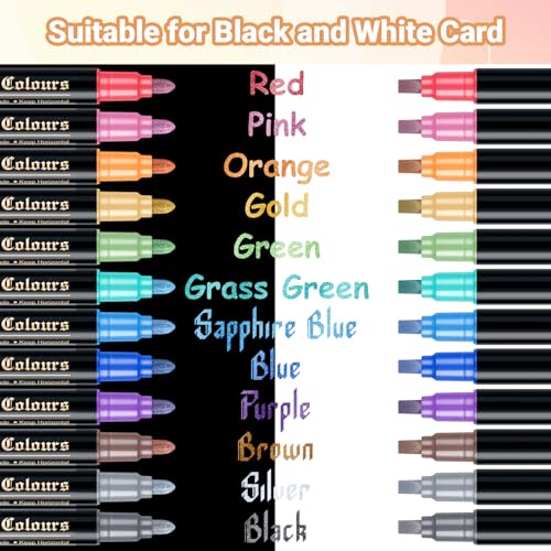 DAPAWIN Metallic Markers pens, 12 Dual Tip Metallic Paint Markers for Black Paper, Card Making, DIY Photo Albums, Scrapbooking Crafts, Rock Painting, Glass, Wood, Ceramic