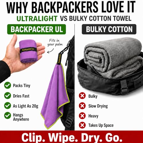 Elite Trail Magic Backpacking Ultralight Quick Dry Microfiber Soft Fast Drying Hand and Face Towel Wash Cloth Camping Yoga Hiking Active Lifestyle Small - color: Purple