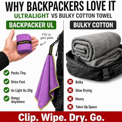 Elite Trail Magic Backpacking Ultralight Quick Dry Microfiber Soft Fast Drying Hand and Face Towel Wash Cloth Camping Yoga Hiking Active Lifestyle Small - color: Purple