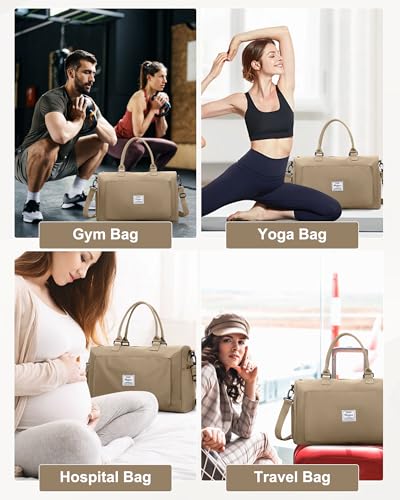Travel Duffel Bag Weekender Bags for Women Carry On Gym Tote Bags Khaki | Duffle Bag with Shoe Compartment Carry On Overnight Bag with Wet Pocket Personal Item Travel Bag for Trip Hospital Bag - color: G3-Khaki