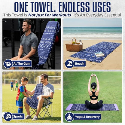 CHEEKY WINX Hooded Microfiber Gym Towel – Highly Absorbent Car Seat Towel with Carry Bag – Double-Sided Sweat Towel, Reversible, Quick Dry & Sand-Resistant Fabric, Aztech Blue, 130 x 60cm - color: Aztec Blue