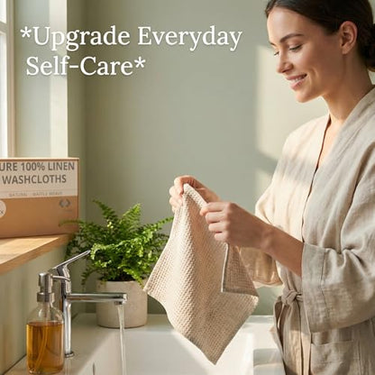 Pure Linen Washcloths for Bathroom 10x10-inch 4-Pack Waffle Weave Quick Dry - color: Natural Linen, size: Washcloths