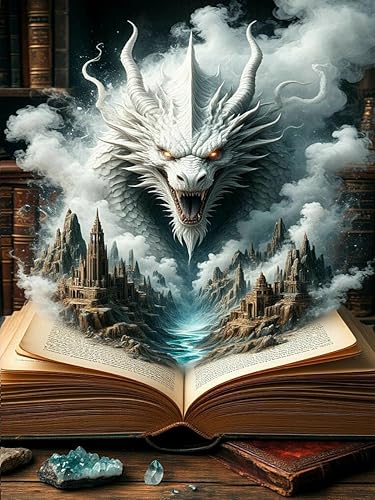 DFPSCLLA Diamond Painting Kits for Adults- Dragon and Magic Book Diamond Art Kits for Adult Beginners, DIY Full Round Diamond Painting Gem Art and Crafts 12x16inch - color: Dragon and magic book