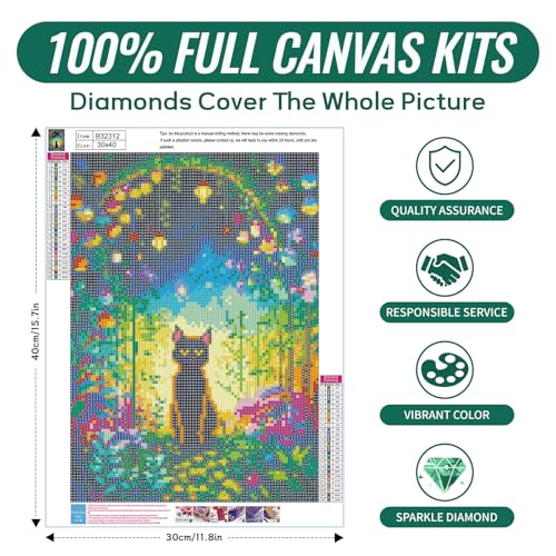 SANYUN Diamond Painting Kits,DIY Garden Cat Diamond Art Kits for Adults, Round 5D Animal and Flower Gem Art for Adults Crafts Pictures for Home Wall Decor Gifts 12 x 16 Inch - color: B-001 Garden Cat