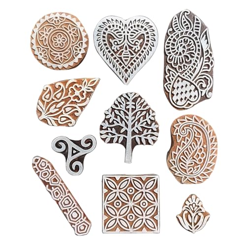 Royal Kraft Assorted Wooden Block Printing Stamps (Set of 10) Bulk01_10B - color: Bulk01_10b, size: 10 Pcs