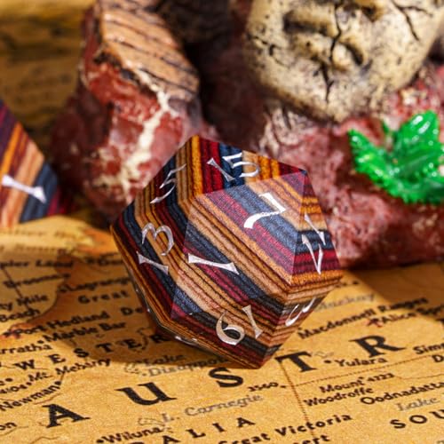 Wooden Dice Set Yellow Striped Wood DND Dice for D&D Tabletop Games - color: Yellow Striped/Silver