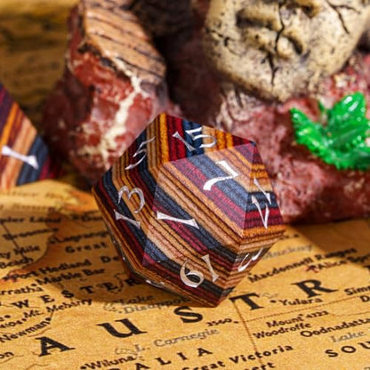 Wooden Dice Set Yellow Striped Wood DND Dice for D&D Tabletop Games - color: Yellow Striped/Silver
