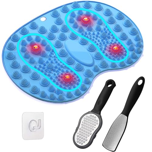 Foot Massage Mat and Foot File Set, Reflexology Mat with Magnetic Therapy for Feet Pain, Fatigue and Stress Relief, 2-Type Stainless Foot File Callus Remover(Blue+Black) - color: Blue+black