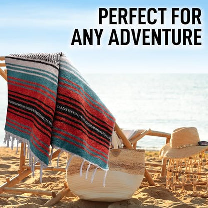 Hydration Nation Authentic Large Handwoven Mexican Blanket - Soft Yoga - Durable Serape - Lightweight Falsa, Beach, Camping, Picnic, Outdoor 70"x50" - Mandarin - color: Mandarin