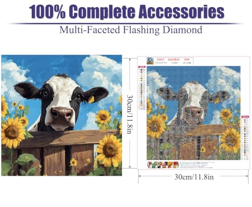 Baiwanerxiang 5D Highland Cow Diamond Painting Kits for Adults, Full Drill Flower Cow Diamond Art Kit with Gem Art for Adults, DIY Diamond Dots for Home Wall Decor, 12x16 Inches - color: cow