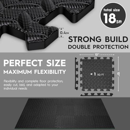 18 Pcs EVA Foam Floor Tiles, Puzzle Exercise Mat Set for Gym - color: Black