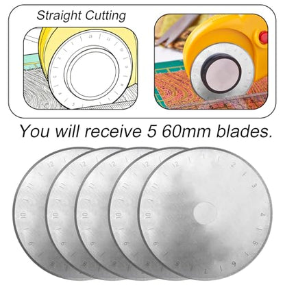 5pcs Rotary Cutter Blades Compatible with/Martelli/Dremel/Truecut, 2.36in/60mm Round Hole Fabric Rotary Cutter Replacement Blades for Quilting Sewing Arts Crafts Scrapbooking