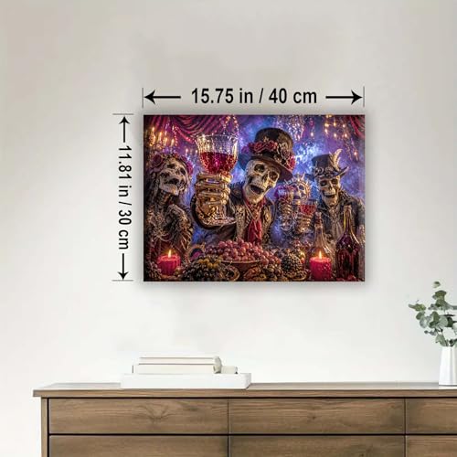 Aeontinity Afterlife Laughter Skull Party Gothic Framed Canvas DIY Paint by Numbers Kit Bar Cafe Cave Home Room Wall Bathroom Porch Patio Decor Gift, 16 x 12 Inch - color: AFTERLIFE LAUGHTER SKULL PARTY - 16 x 12 Inch