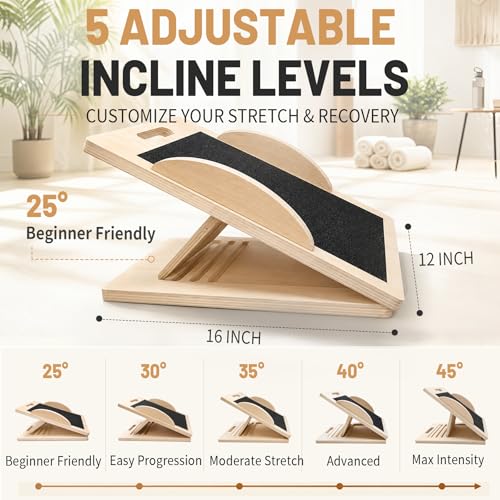 3-in-1 Wooden Slant Board, Calf Stretcher & Balance Board | Adjustable 5-level wooden slant board & wobble board for squats, physical therapy, calf stretching & balance training.